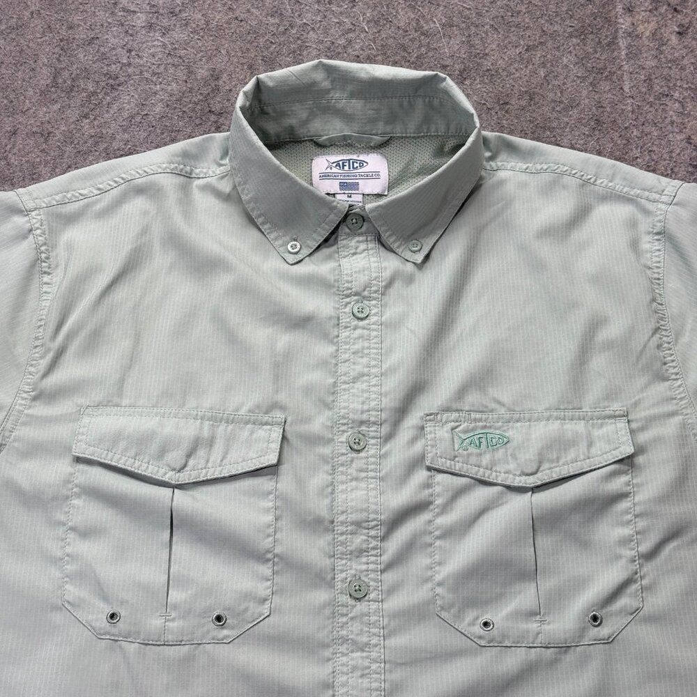 AFTCO Palomar Fishing Shirt Men M Bay Leaf Green Vented SS Button Down AFTECH